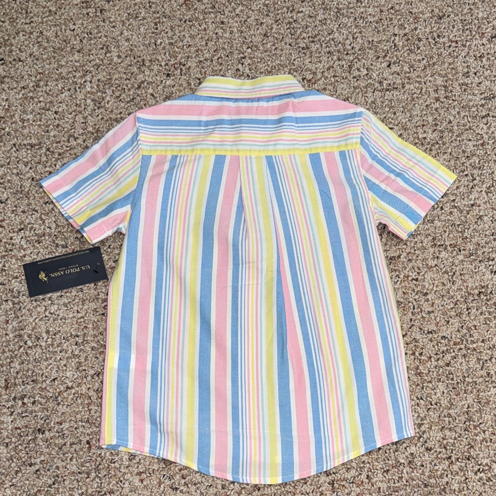 U.S. Polo Assn. Kid’s Short-Sleeve Button-Down Shirt - Pastel Stripe - Picture 5 of 6
